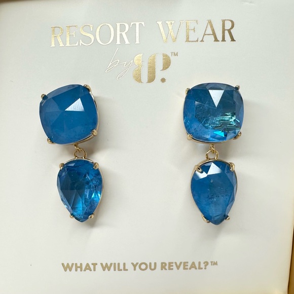 Bomb Party Resort Wear Earrings Palms of Paradise Blue Lace Agate ER24579 NWT